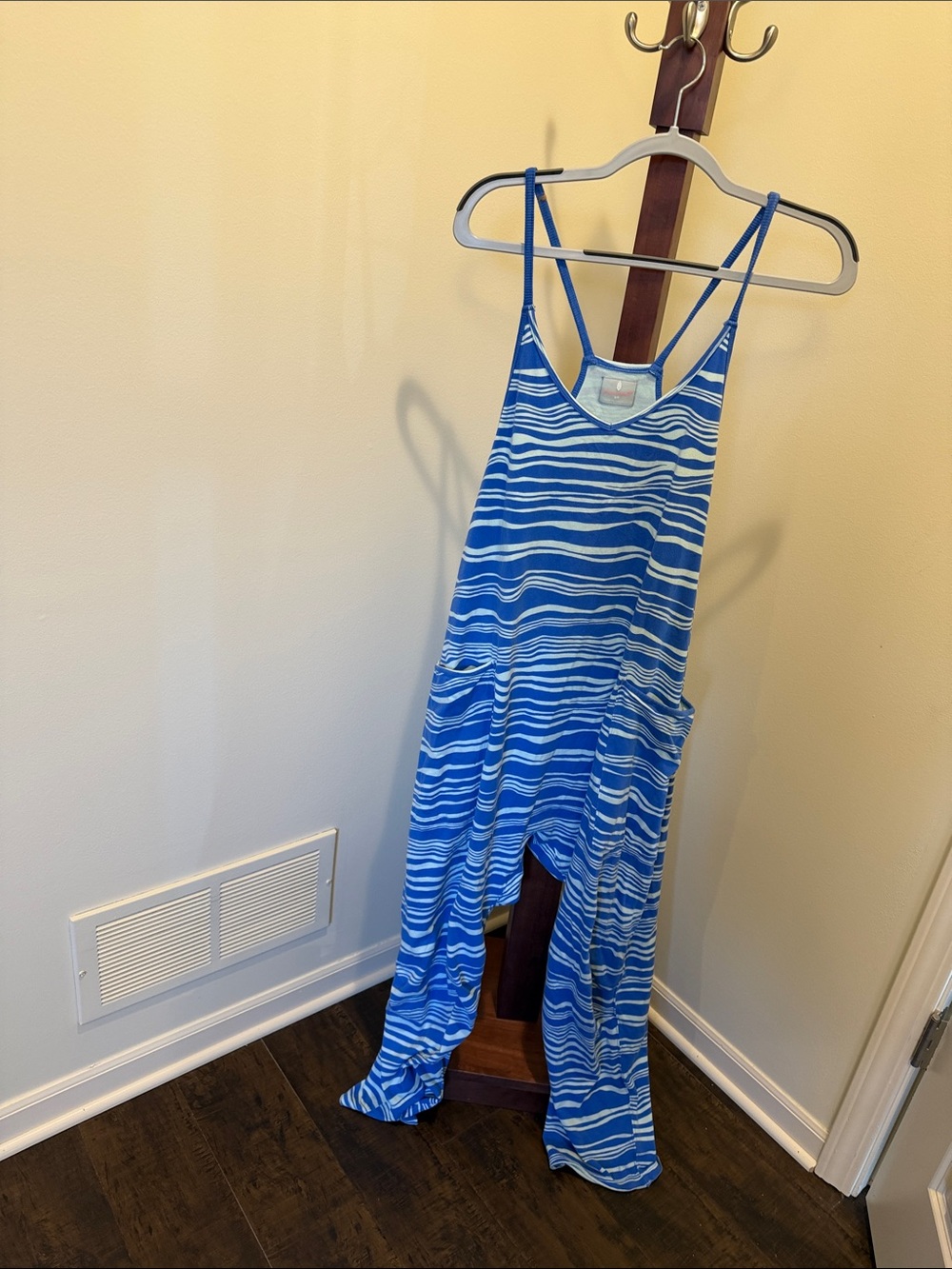 FP Movement by Free People Blue and White Striped Jumpsuit Romper